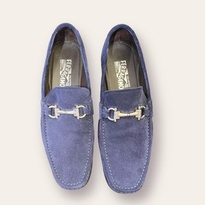 Salvatore Ferragamo MAGNIFICO BLUE MARIN Suede Loafers Slip On Shoes Sz 9.5 EEE